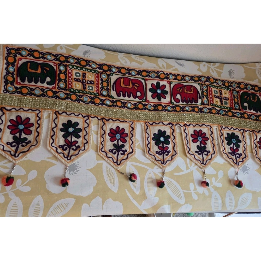 Fabric Elephant Embroidered Toran Wall Hanging Boho Hippie